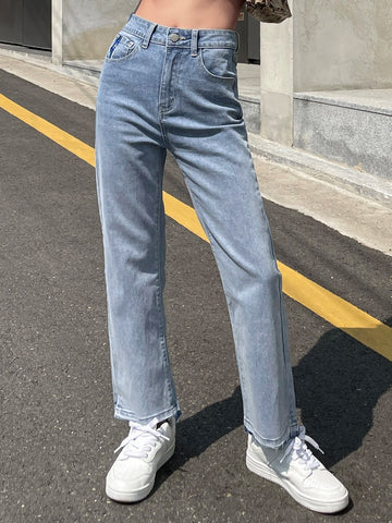 DAZY Split Hem Straight Leg Jeans