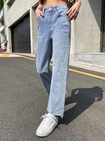 DAZY Split Hem Straight Leg Jeans