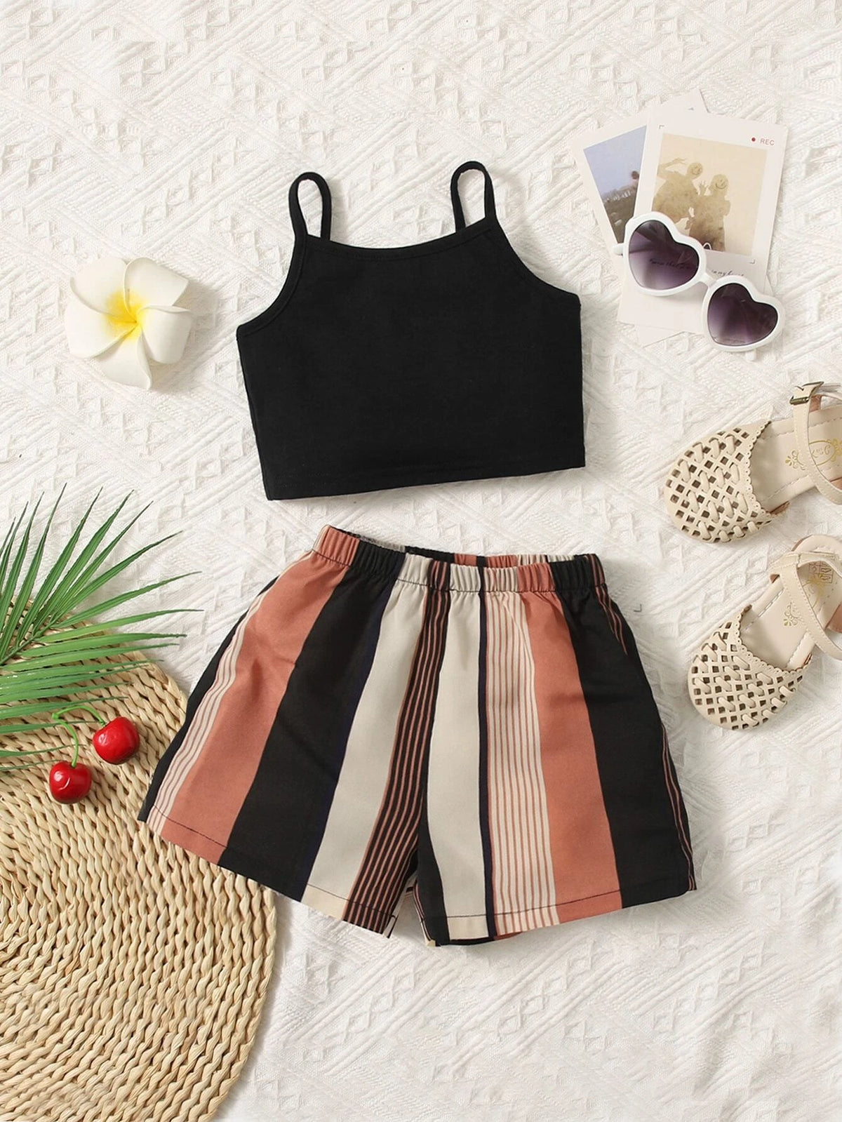 Baby Cami Top & Colorblock Striped Shorts