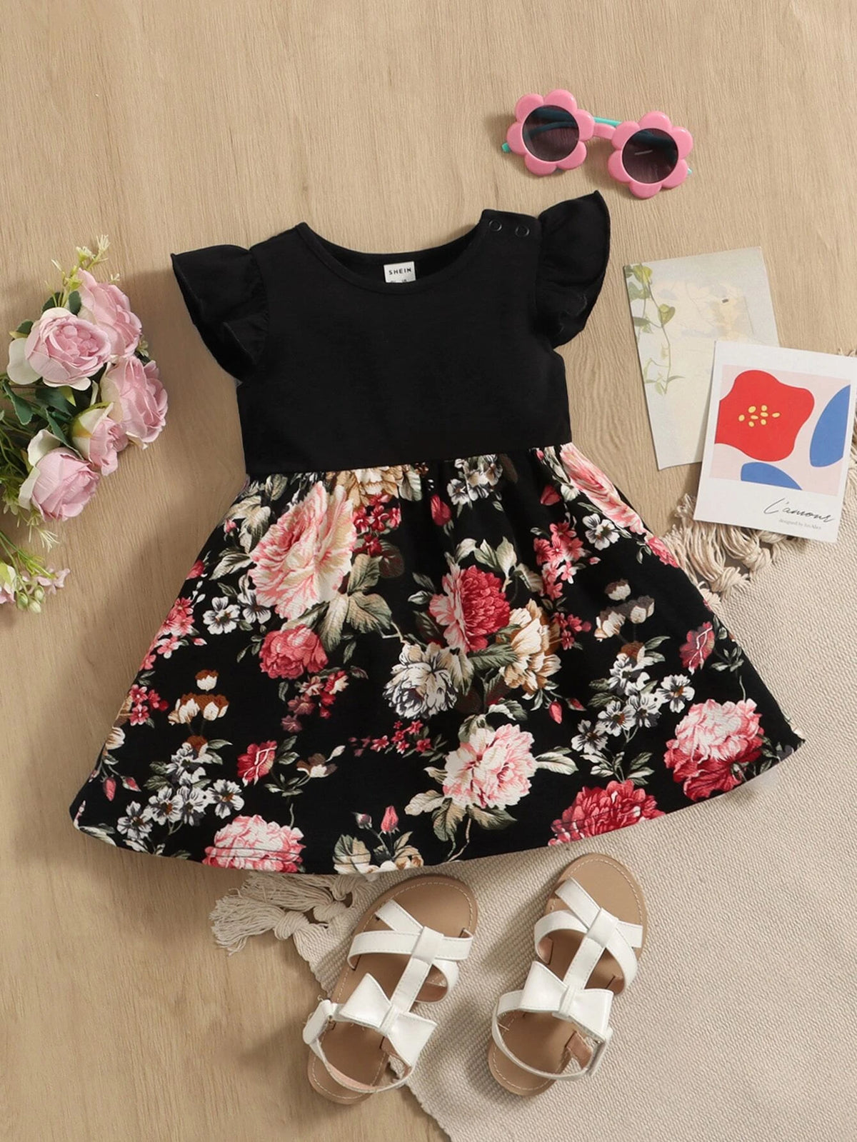 Baby Floral Print Butterfly Sleeve Dress