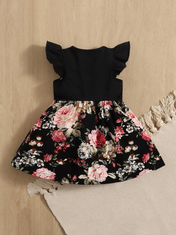 Baby Floral Print Butterfly Sleeve Dress
