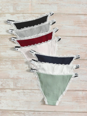 7pack Letter Tape Contrast Lace Panty
