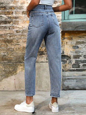 High Waist Ripped Frayed Hem Mom Jeans