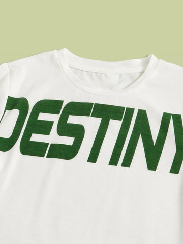 Boys Letter Graphic High Low Tee & Patched Detail Drawstring Waist Pants