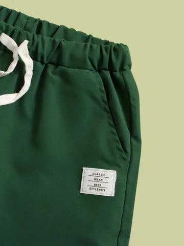 Boys Letter Graphic High Low Tee & Patched Detail Drawstring Waist Pants