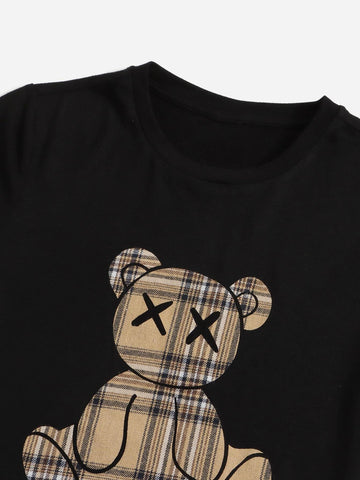 Boys Tartan & Bear Print Tee & Shorts Set
