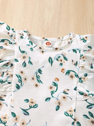 Baby Floral Print Ruffle Trim Tee & Belted Shorts