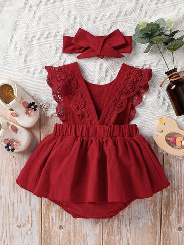 Guipure Lace Panel Combo Bodysuit Dress & Headband