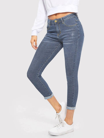 Bleach Wash High Stretch Skinny Jeans
