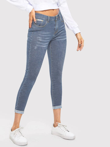 Bleach Wash High Stretch Skinny Jeans