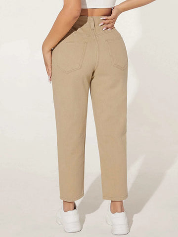 PETITE Solid High Waist Ripped Jeans