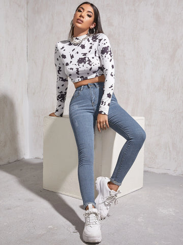 High Waist Patch Detail Skinny Jeans