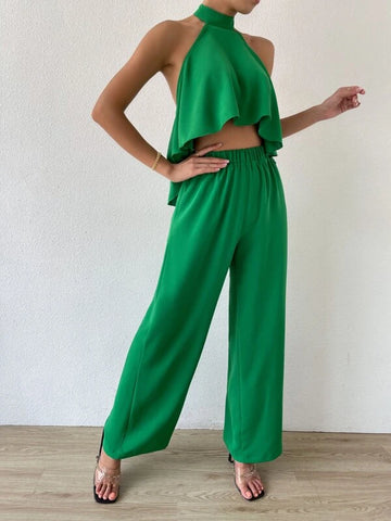 Backless High Low Hem Halter Top & Pants
