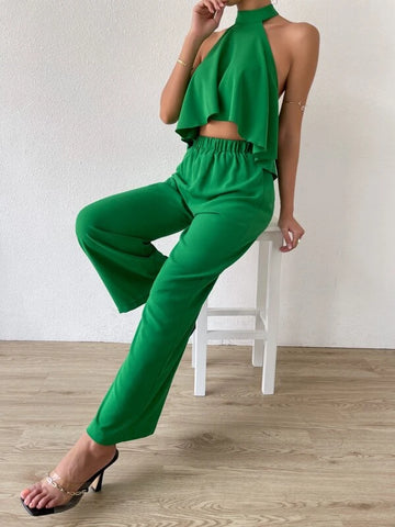 Backless High Low Hem Halter Top & Pants