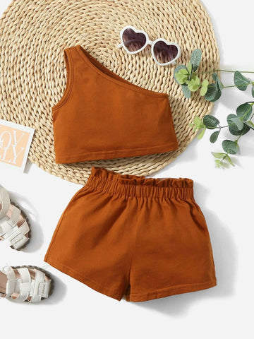 Baby One Shoulder Top & Paper Bag Waist Shorts