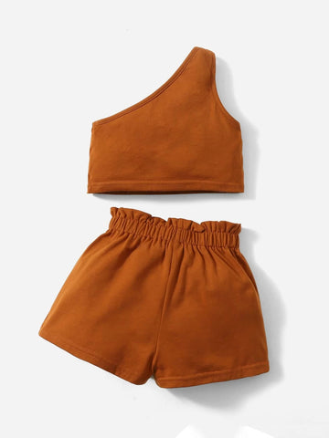 Baby One Shoulder Top & Paper Bag Waist Shorts