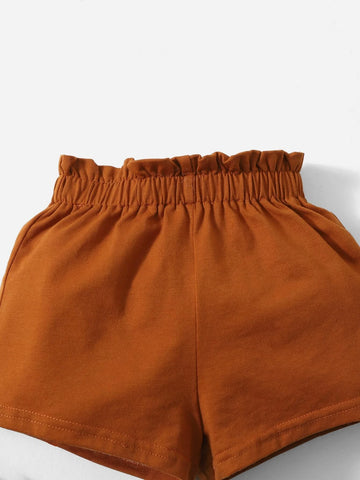 Baby One Shoulder Top & Paper Bag Waist Shorts