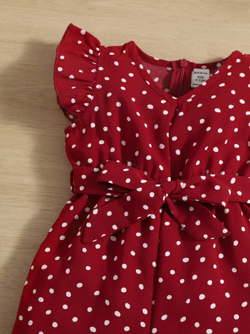 Baby Polka Dot Ruffle Sleeve Belted Jumpsuit