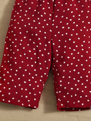 Baby Polka Dot Ruffle Sleeve Belted Jumpsuit