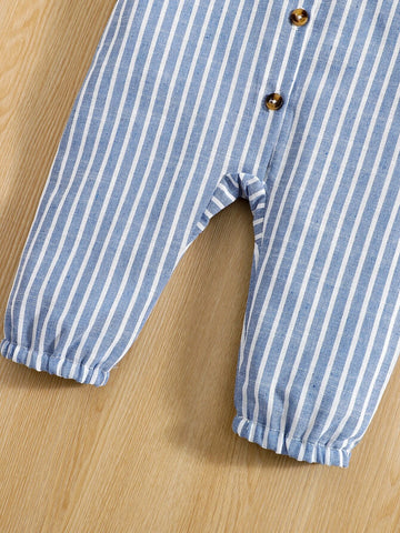Baby Vertical Striped Flap Pocket Jumpsuit
