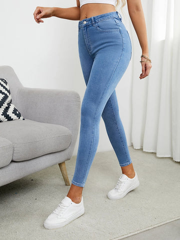 PETITE Solid Zipper Fly Skinny Jeans