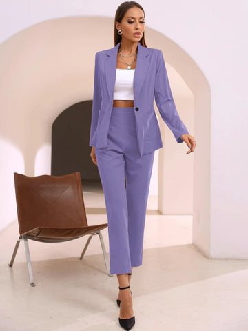 Modely Solid Lapel Collar Blazer & Tailored Pants