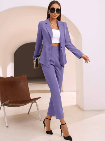 Modely Solid Lapel Collar Blazer & Tailored Pants