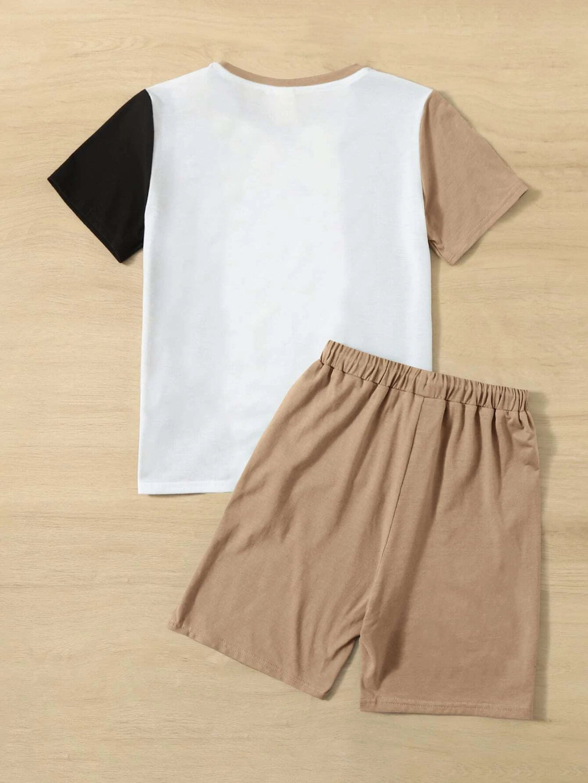 Boys Letter Graphic Colorblock Tee & Drawstring Waist Shorts