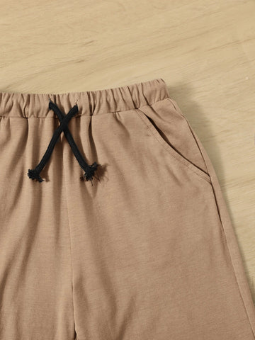 Boys Letter Graphic Colorblock Tee & Drawstring Waist Shorts