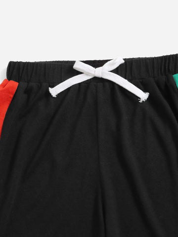 Boys Color Block Letter Graphic Tee & Drawstring Waist Shorts