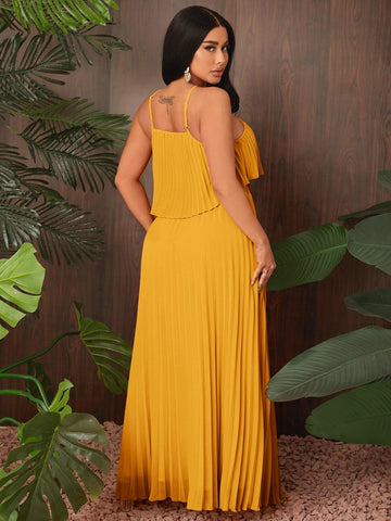 SXY Solid Pleated Halter Top & Skirt