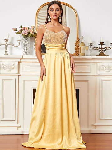 Missord Sequin Ruched Wrap Hem Cami Floor Dress