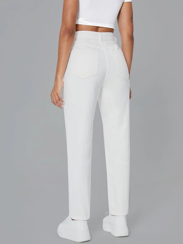 Zipper Fly Ripped Tapered Jeans