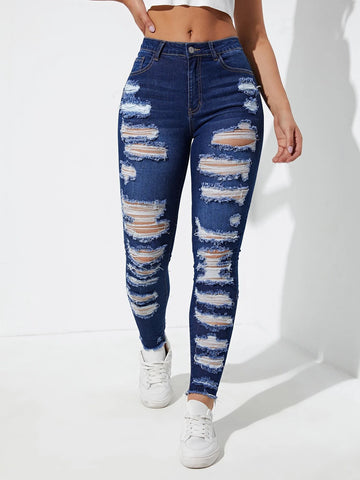 Ladder Distressed Raw Trim Skinny Jeans