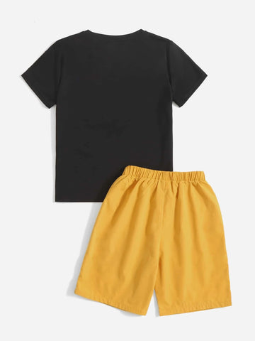 Boys Letter & Chinese Dragon Graphic Tee & Shorts