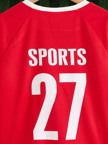 Boys Letter Graphic Contrast Trim Raglan Sleeve Soccer Jersey Set