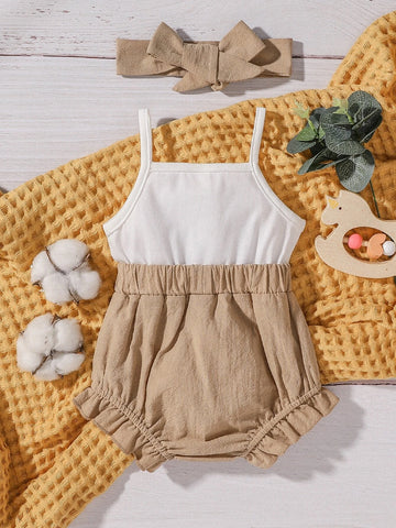 Baby Rainbow Embroidery Ruffle Hem Cami Bodysuit With Headband