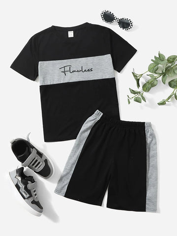 Boys Letter Graphic Colorblock Tee & Shorts