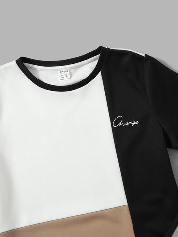 Boys Letter Graphic Tee & Contrast Side Seam Sweatpants