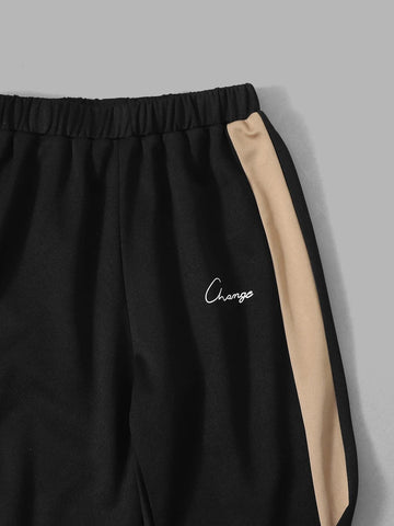 Boys Letter Graphic Tee & Contrast Side Seam Sweatpants