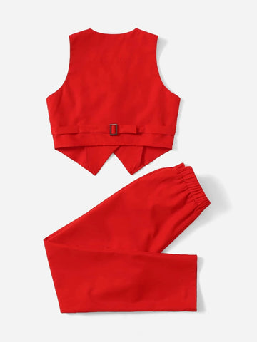Girls Single Breasted Vest Jacket & Straight Leg Pants