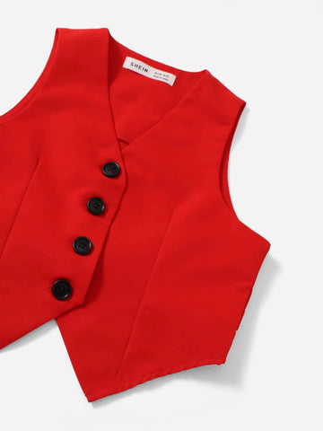 Girls Single Breasted Vest Jacket & Straight Leg Pants