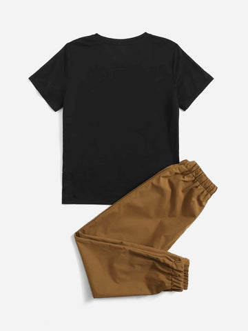 Boys Headphone Print Tee & Drawstring Waist Pants