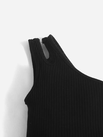 Baby Cut Out One Shoulder Ribbed Knit Romper