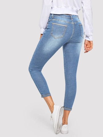 Bleach Wash High Stretch Skinny Jeans