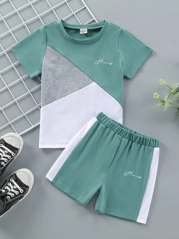Toddler Boys Color Block Letter Graphic Tee & Shorts
