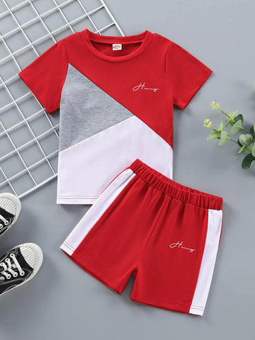 Toddler Boys Color Block Letter Graphic Tee & Shorts