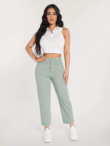 PETITE High Waist Mom Cropped Jeans