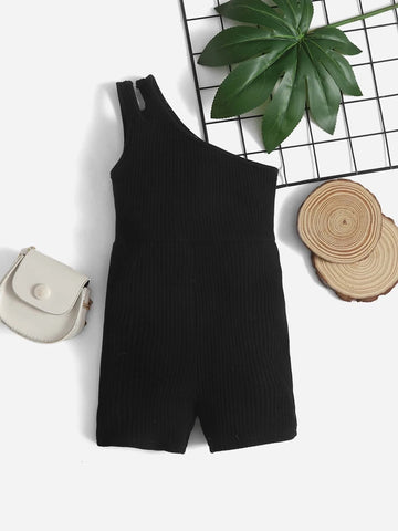 Baby Cut Out One Shoulder Ribbed Knit Romper