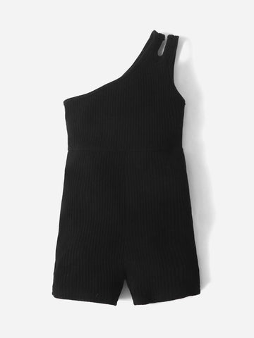 Baby Cut Out One Shoulder Ribbed Knit Romper